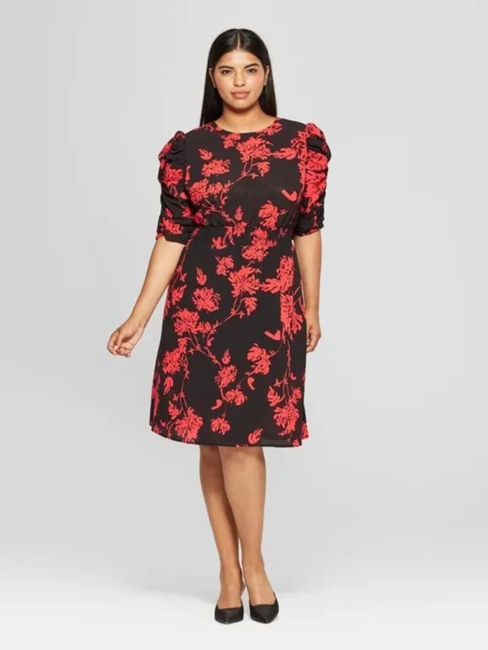 Who What Wear Smocked Waist Dress Dark Floral Whimsigoth Fall Holiday NWT